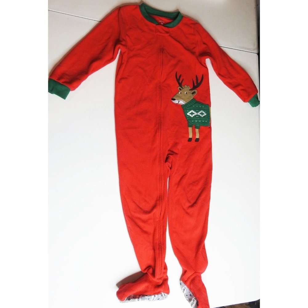 Carter's 5T Reindeer-themed Christmas Feet Pajama - Cozy, Red & Festive!